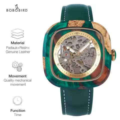 Personalized Men's Mechanical BOBO BIRD Resin Wooden Wristwatch Customized Name Logo Gift for Boyfri