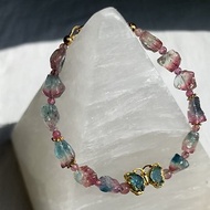 稀有色系 粉藍西瓜碧璽原石蝴蝶手鏈 天然水晶設計手鏈 電氣石