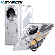 KEYSION เคสขาตั้งห่วงแม่เหล็กหมุนได้360 ° สำหรับ HONOR V3เคสโทรศัพท์ PC แบบแข็งใสพร้อมกระจกกันรอยหน้