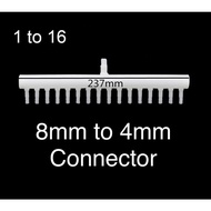 Connector 1 to 16 PE Hose 8/ 11 mm to 7/ 4 mm | 8mm Intake to 4mm Outlet Hose Splitter Fish Tank Fit