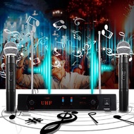 220V 2 Channel UHF Wireless Microphone System with Dual Handheld Cordless Karaoke Mic Kit for KTV Stage