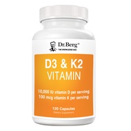 Vitamins D3 and K2 120 Capsules (Vitamin D3 K2 D-3 K-2 10000iu 100mcg Bones Calcium Absorption Joint