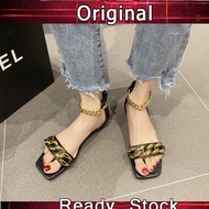 CUP Flat-bottom Sandals Chain Square Head Zip Women Shoes