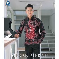 KEMEJA Merak Merah Men's Batik Shirt Long Sleeve Solo Modern Batik Full Fur by Batik ALX