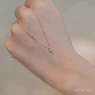 14K Gold Sterling Silver Exquisite Simple Cross Clavicle Chain Necklace Niche S925 Plating Design Cl