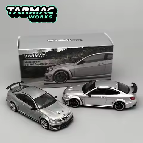 Tarmac Works 1:64 TW Mercedes-Benz C63 AMG Coupe Black Series Silver Metallic Chase alloy car model