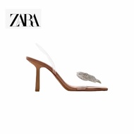 Zara Women's Shoes Natural Color Bow-Ornament High-Heeled Flat-Strap Sandal