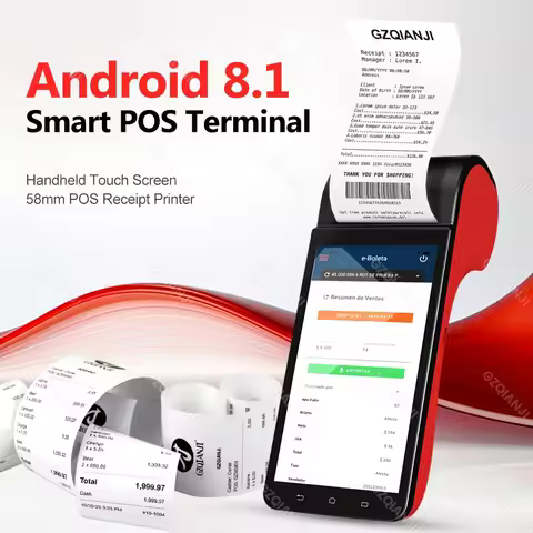 4G Android 8.1 POS PDA Terminal with 58mm Receipt Bill Thermal POS Printer Point Of Sale System Devi