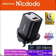 MCDODO CA-169 DIGITAL DISPLAY 2 PORT FAST CHARGER MICRO USB/TYPE C/IPHONE 14 13 12 11 PRO MAX MINI X