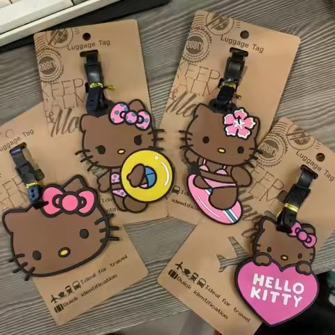 KT Cat Boarding Pass Cartoon Cute Black Leather Luggage Rack Travel Box Luggage Tag Luggage Rack Boa