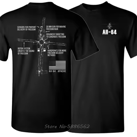 Retro USA Flag AH-64 Apache Helicopter Gunships T-Shirt Unisex Cotton Tshirt Oversized Tees Fitness 