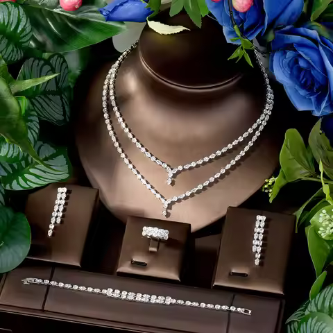 HIBRIDE AAA Vintage Vibe Necklace and Delicate Earrings Jewellery Set Slimming Face Cubic Zirconia U