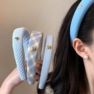 New Korean Style Sponge Headband for Women Elegant Gold Label Blue Wide Brimmed Hair Band Fashion Girl Face Wash Hair Hoop