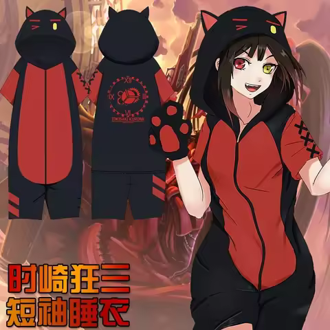 Anime Date A Live Tokisaki Kurumi Cosplay Costumes Pajamas Unisex Summer Short Sleeve Sleepwear Jump