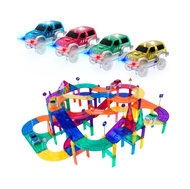 PicassoTiles 150 Pc Magnetic Car Race Track with Light Up Vehicles