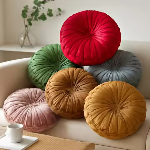 Velvet Pillow Round Pumpkin Seat and Back Cushions Lumber Support for Sofas Chairs Beds Cars Colorfu