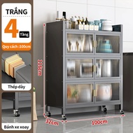 Tủ Bếp 5/4 Tầng - Kệ Nhà Bếp Đa Năng Thông Minh Kệ Vi Sóng có bánh xe có nắp-có cửa chống bụi-100cm 