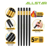 27cm 5 Pairs Black Chopsticks 220°C Heat Resistant Non-Slip Tips Reusable Dining Chopsticks Kitchen 