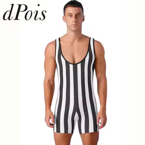 Men's Swimwear Gym Sports Yoga Gymnastics Leotard Bodysuits Striped Jumpsuit Swimming Suits Workout 