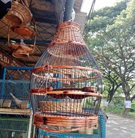 Kandang Perkutut Sangkar Rotan Asli motif Bakar kerucut