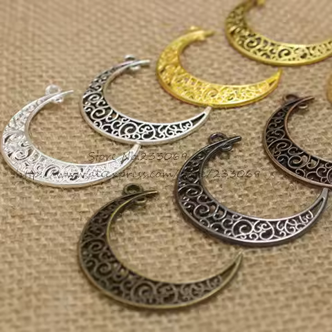 (30 pieces/lot) 30*41mm eight color Metal Alloy Hollow Moon Charms Jewelry Pendants Findings