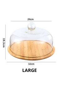 MELL Wooden Cake Desert Tray Plate with Glass Cover Bamboo Cakes Display Birthday Event Decoration D