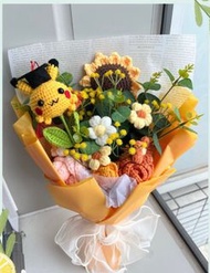 (多款現貨) 針織花 鉤織 手工 手織 卡通 pokemon 比卡超 皮卡丘 pikachu 寵物小精靈 卡比獸 獅子太陽花 玫瑰花 向日葵 薔薇花 康乃馨 生日禮物 畢業花 情人節 求婚 相識 拍拖