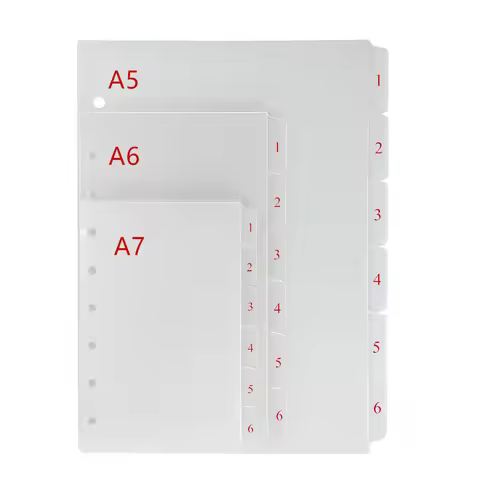 A5 A6 A7 Frosted PP 6-Tab Divider Index Pages Plate Inner Paper Spacer Planner Binder Separator Filo