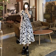 Ready Stock Women Dress French Rose Floral Dress, Waist Slimming Dress Plus Size Causal A-Line Dress