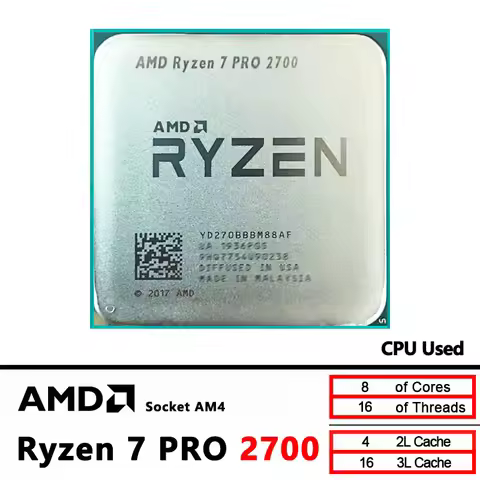 AMD Ryzen 7 PRO 2700 R7 PRO 2700 3.2 GHz Used Eight-Core Sixteen-Thread 16M 65W CPU Processor YD270B