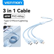 Vention 3 in 1 USB Cable A Male to Type C 6A 120W Micro Lightning for iPhone 16 15 14 13 12 Pro Max