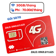 Sim 4G Viettel SD70 Có Ngay 30GB/Tháng - Data Tốc Độ Cao Max Băng Thông - Phí Siêu Rẻ Chỉ 70k 1 Thá