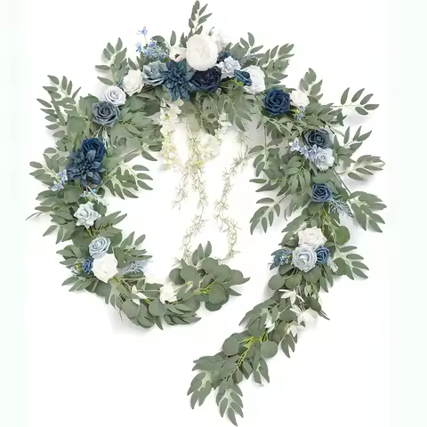 Yanew 9FT Blue Artificial Flower Garland with Eucalyptus Leaves Table Centerpieces Arch Flowers for 