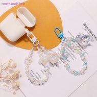 newsandthen Cute Flower Keychains For Women Sweet Acrylic Colorful Beaded Keyring Bag Decoration Ear