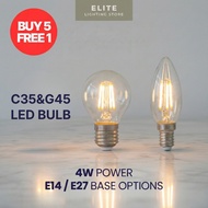 Dimmable LED Filament Bulb G45 / C35 E27 E14 | 4W Warm White 3000K | 470 Lumens | 1pc/Buy 5 Free 1 |