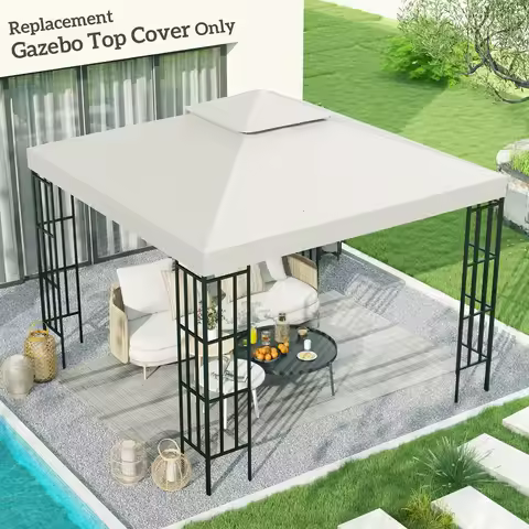 10' Square 2-Tier Gazebo Canopy Top Replacement, Cream White