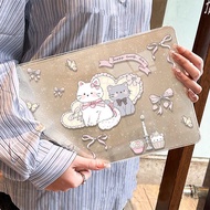 Shesell macbook Case(Glitter) Kitten Bow Ribbon A2681 Pro13/14 M5 Air13/15 Transparent Case