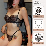 [Included Sticker] TM39 Black Sexy See-through Embroidered Lace Lingerie Set Designed by TIMIN WORKS