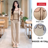 Set of 3 Piece Tank Top with Jacket Cardigan with Hem Wide Leg Pants Embellished with Wool Bigsize J