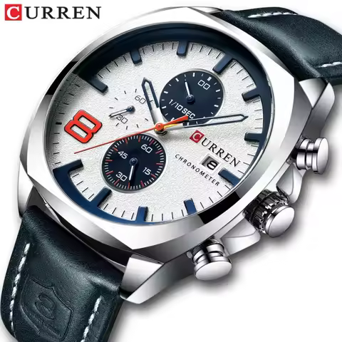 CURREN 8324 Classic Quartz Watches for Man Calendar Chronograph Leather Strap Waterproof Business Ca