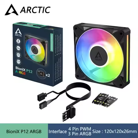 ARCTIC BioniX P12 ARGB 120mm Bridge Module Case Fan,12V 4Pin PWM/5V 3Pin ARGB Interface/Cable-Free I