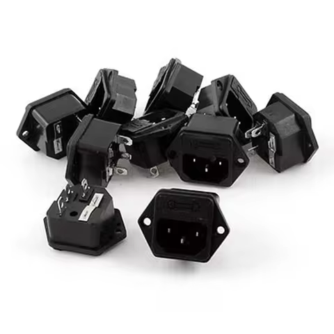 10 Pcs 3 Pins IEC320 C14 Inlet Power Socket AC 250V 10A w Fuse Holder