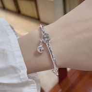 足银S999平安锁纯银手镯女实心光面竹节铃铛银镯子推拉款生日礼物足银S999平安锁纯银手镯女实心光面竹节铃铛银镯子推拉款生日礼物bracelet 9.4