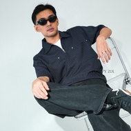 OVERSIZE STRIPE ZIPPER SHIRT STRIPE SHIRT/ SHORT-SLEEVED SHIRT/ STRIPED SHIRT/