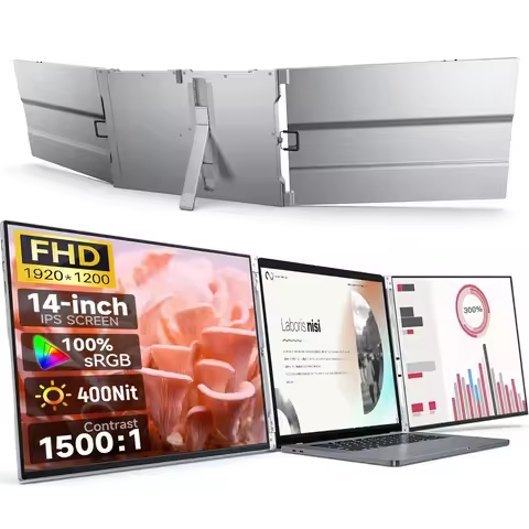 Portable Triple Monitor 14/15 Inch Office Double Travel Dual Gaming Folding Extended Display Screen
