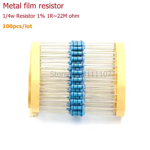 100PCS/LOT 1/4W 1R~22M 1% Metal film resistor 100R 220R 1K 1.5K 2.2K 4.7K 10K 22K 47K 100K 100 220 1