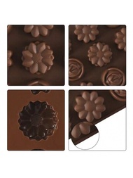 1入組玫瑰花巧克力模具- DIY烘焙工具-硬塑料巧克力糖果模具-巧克力糖果，果凍，布丁，冰淇淋用的矽膠模具-肥皂，蠟燭，樹脂模具-廚房烘焙配件