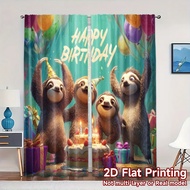 2pcs, 2D FLAT PRINTING Curtains (Without Rod) frewq3789_a_group_of_sloths_celebrating_with_a_birthda