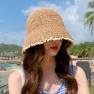 2022 NEW Women's Summer Bucket Folding with fresh Straw Hat Panamas UV Protection Sun Visor Seaside Beach Hat Tide Summer Hats