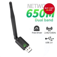 USB WiFi Adapter 600Mbps AC650 Driver-Free 2.4GHz 5GHz with Antenna for PC Computer Network Card Rec